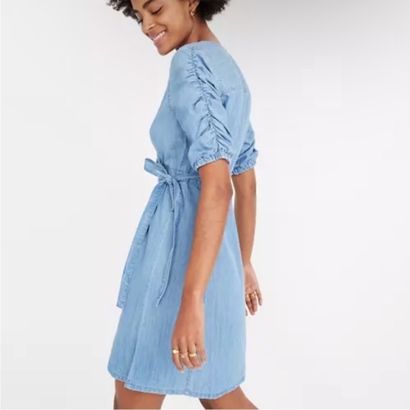 Madewell Denim Shirred-Sleeve Wrap Dress Elsworth Size XXS - Picture 2 of 6